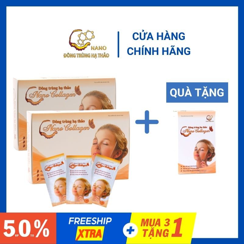 [COMBO]⭐[FREESHIP50K]✅ 2 Hộp Đông Trùng Hạ Thảo NANO COLLAGEN 24 gói+1 HỘP NANO COLLAGEN 12 gói Làm Đẹp 100% Thiên Nhiên