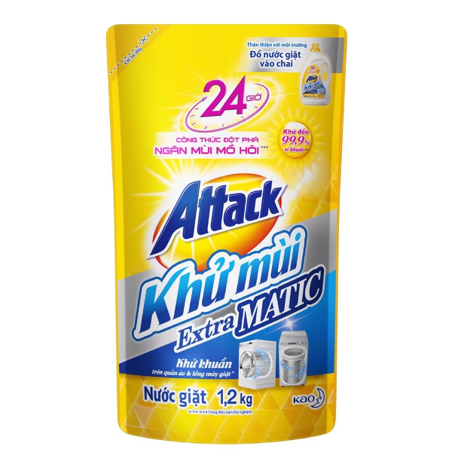 [Mã FMCGKAO52 giảm 8% đơn 250k] Combo 3 Nước giặt Attack Khử Mùi Extra Matic túi 1.2kg