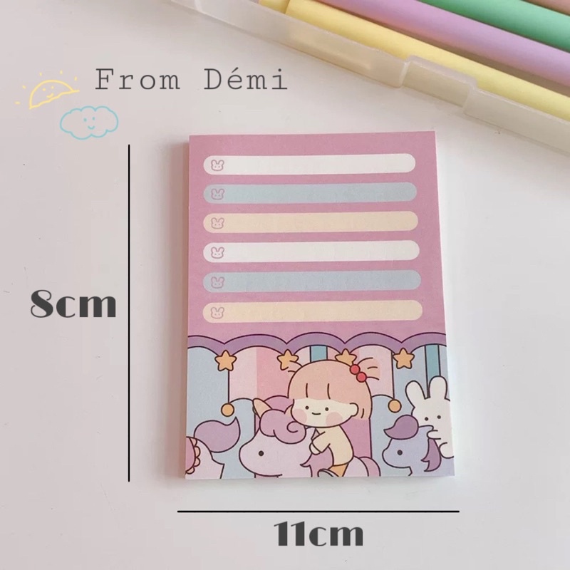 Giấy note, giấy ghi chú 50 trang hoạt hình màu sắc cute