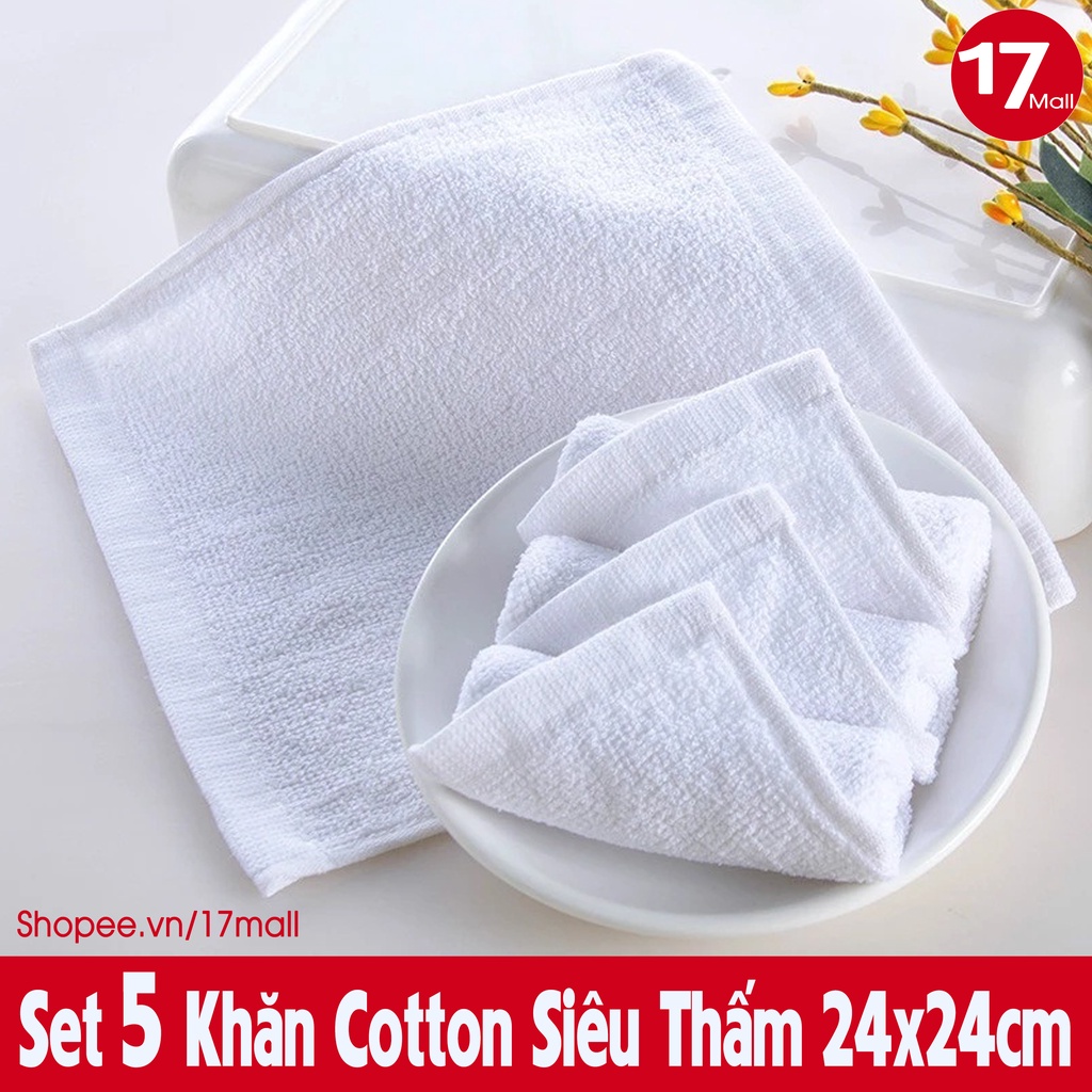 Combo 05 khăn lau đa năng 24x24cm, khăn cotton vuông lau bếp, xe ô tô, lau quán ăn, bệnh viện, spa, nail, trường học