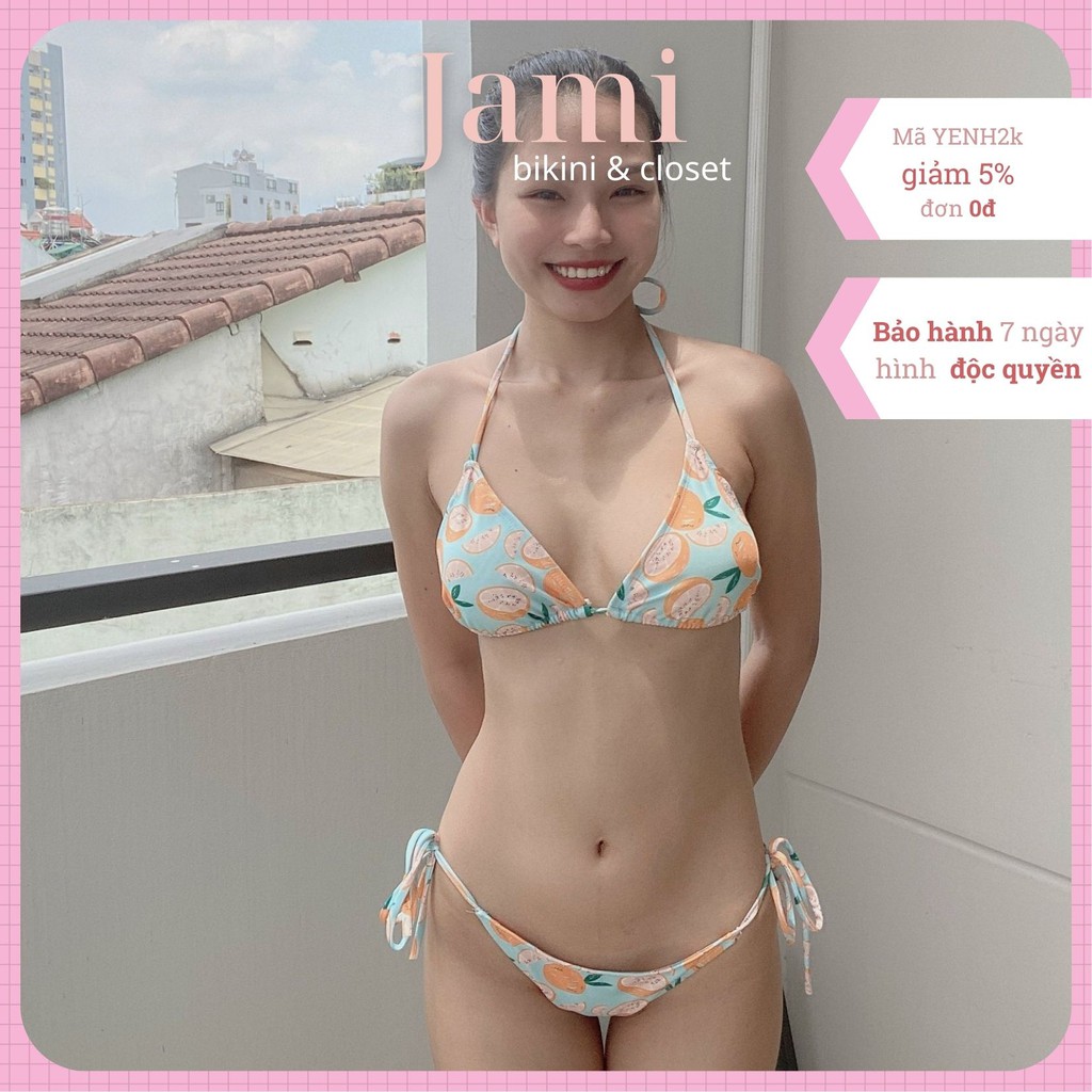 BIKINI tam giac sexy đi biển đi bơi họa tiết quả cam nổi bật