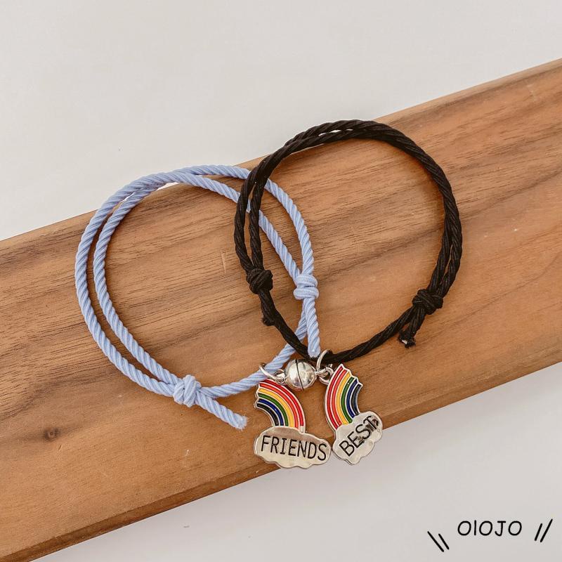 Vòng Tay Dây Thừng Phối Mặt Nam Châm Màu Cầu Vồng Đơn Giản Thời Trang Cho Cặp Đôi