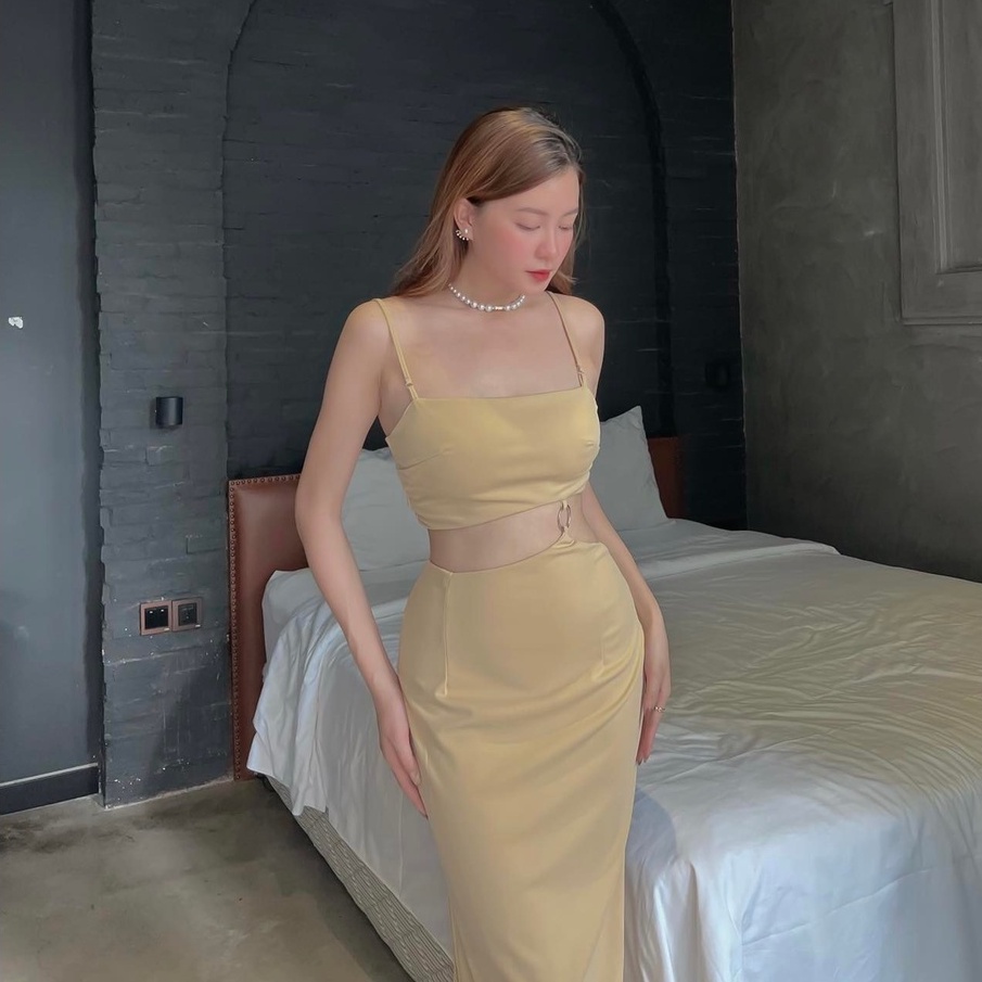 Đầm 2 dây midi kiểu dáng ôm body khoen Emilyshop ulzzang