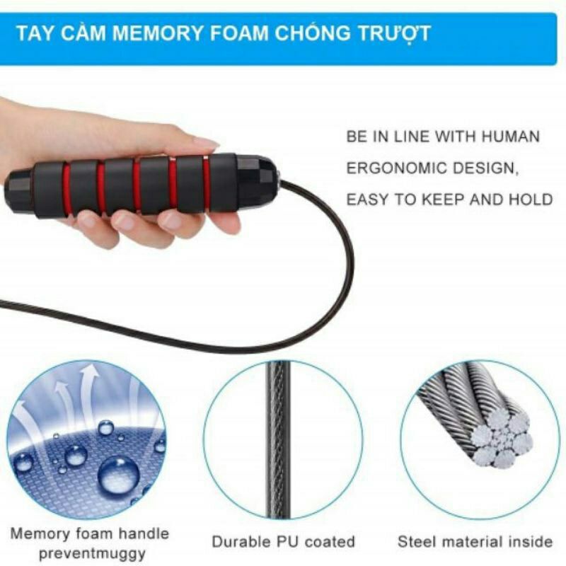 Dây Nhảy Cá Nhân Lõi Cáp Tích Hợp Tạ Sắt Tay Cầm Cao Cấp Tập Thể Thao