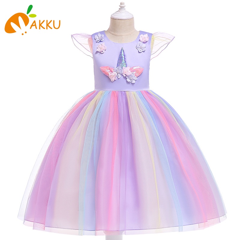 Đầm có/ không có băng đô cài tóc cosplay kỳ lân thần tiên dễ thương nhiều màu cho bé gái