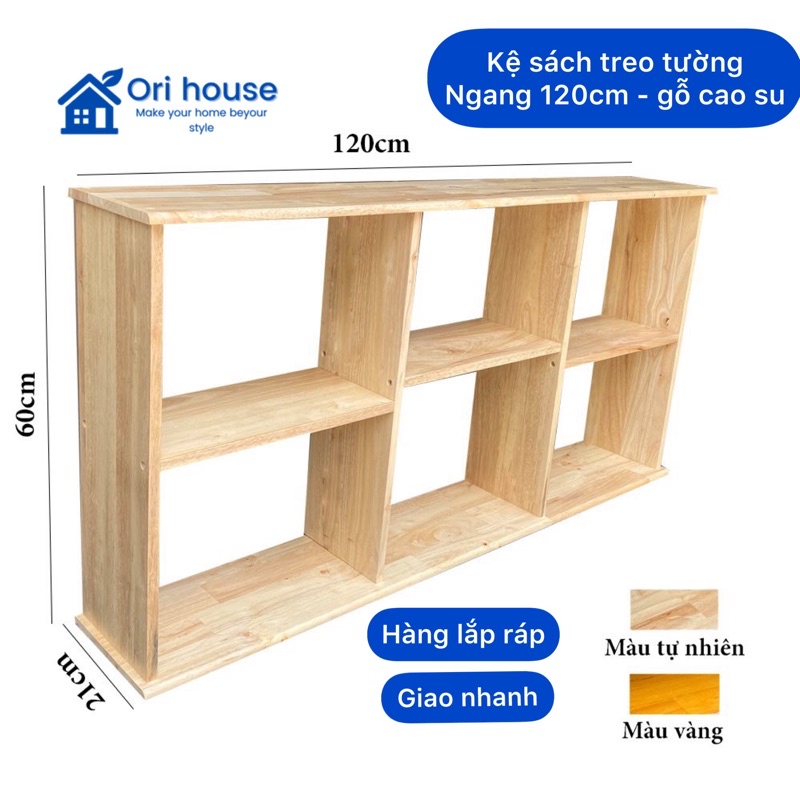 Kệ sách treo tường ngang 120cm - Gỗ cao su - Giá sách treo tường - Nội thất Ori