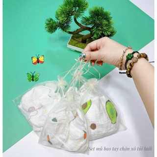 Set 10 Khăn sữa Organic Aden sợi tre đựng trong túi lưới, khăn xô họa tiết dễ thương cho bé