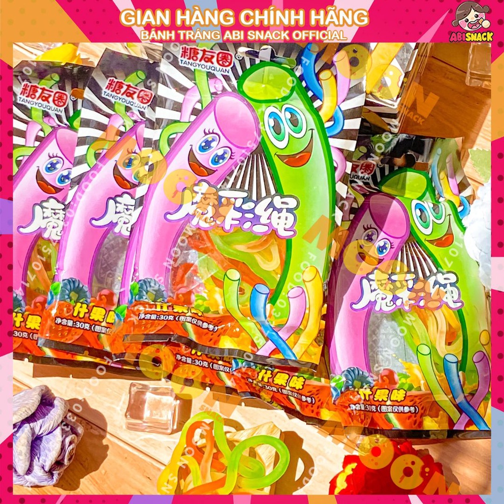 Kẹo dẻo vị trái cây hình sợi mì dây thun siêu ngộ nghĩnh gói 30g Moon Snack Food