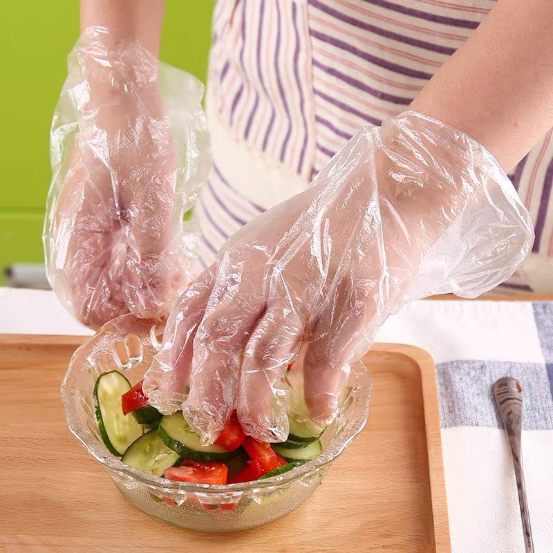 Hộp 100 chiếc găng tay Nilon đa năng an toàn tiện lợi, Bao tay nilon dùng 1 lần