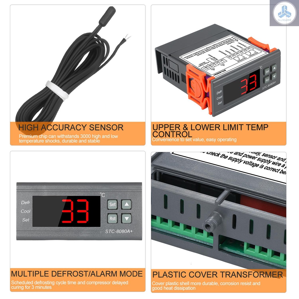 Bộ Điều Khiển Nhiệt Độ Kỹ Thuật Số Tự Động STC-8080A + Cảm Biến Nhiệt Độ Cho Tủ Lạnh 220V VN26