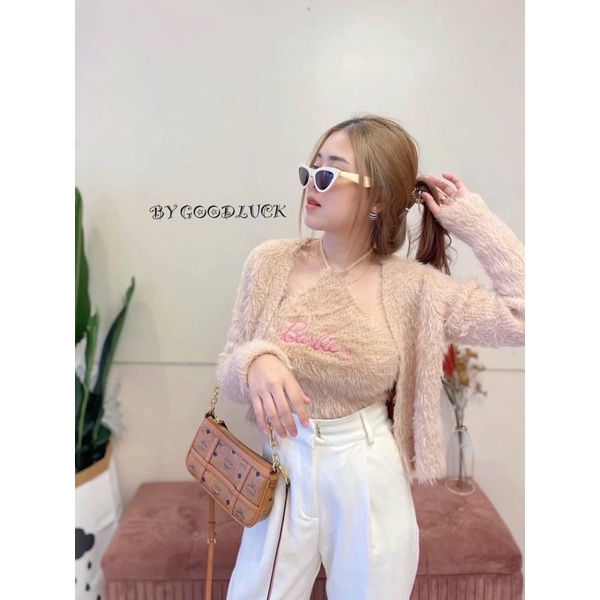 Gaeul store- set len lông thêu barbie gồm choàng và yếm hàng Quảng Châu