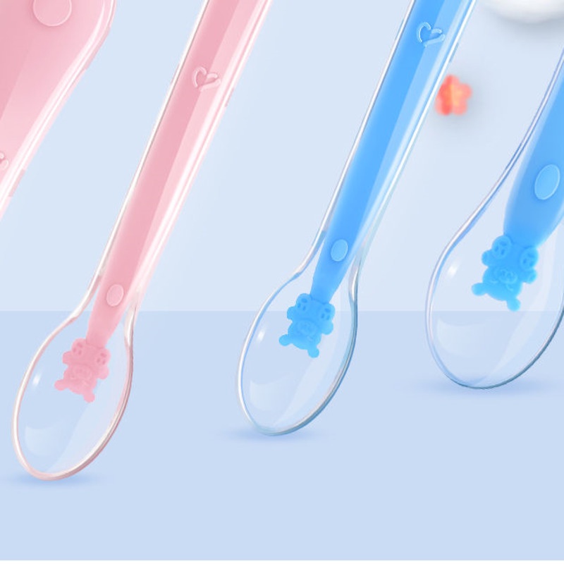 Bộ Muỗng Ăn Dặm Bằng Silicon Mềm Cảm Biến Nhiệt Độ Dành Cho Bé Sơ Sinh Màu Sắc