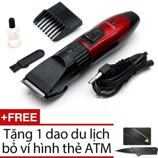 Tông đơ cắt tóc trẻ em 730 (Đỏ) + Tặng 1 dao du lịch bỏ ví hình thẻ ATM ( màu đen )