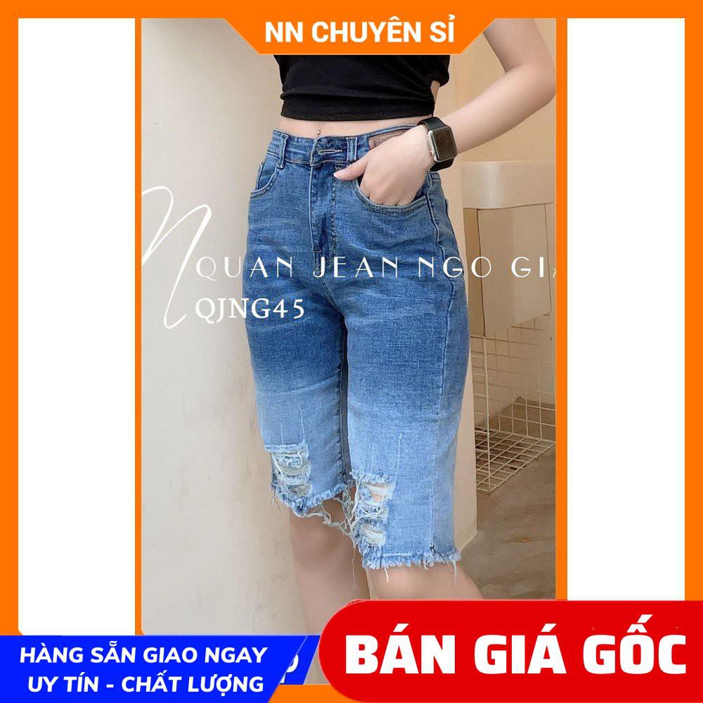 Quần short jean Quần ngố Nữ lưng cao Vải co giãn tốt QJNG45