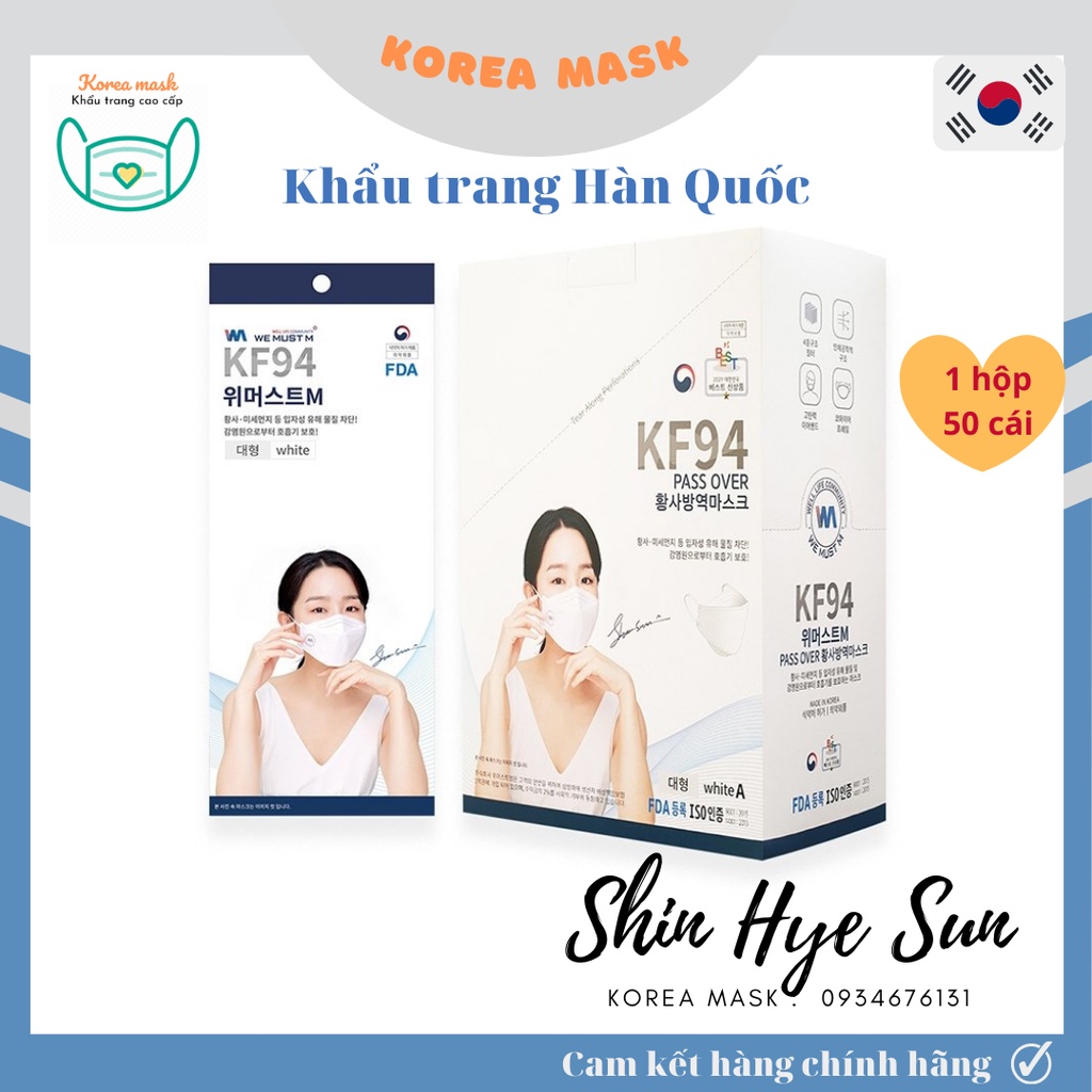 HỘP 50 CÁI KHẨU TRANG Y TẾ HÀN QUỐC (1TÚI/1CÁI) KF94 SHIN HYE SUN 4 LỚP CHỐNG BỤI MỊN 94%