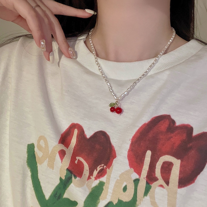 Vòng cổ Hình Quả Cherry Đính Ngọc Trai Sang Trọng Ngọt Ngào Thời Trang Cho Nữ