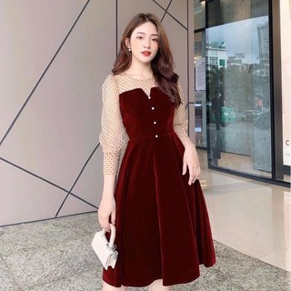 VÁY NHUNG ĐỎ CÚC NGỌC PHỐI BI