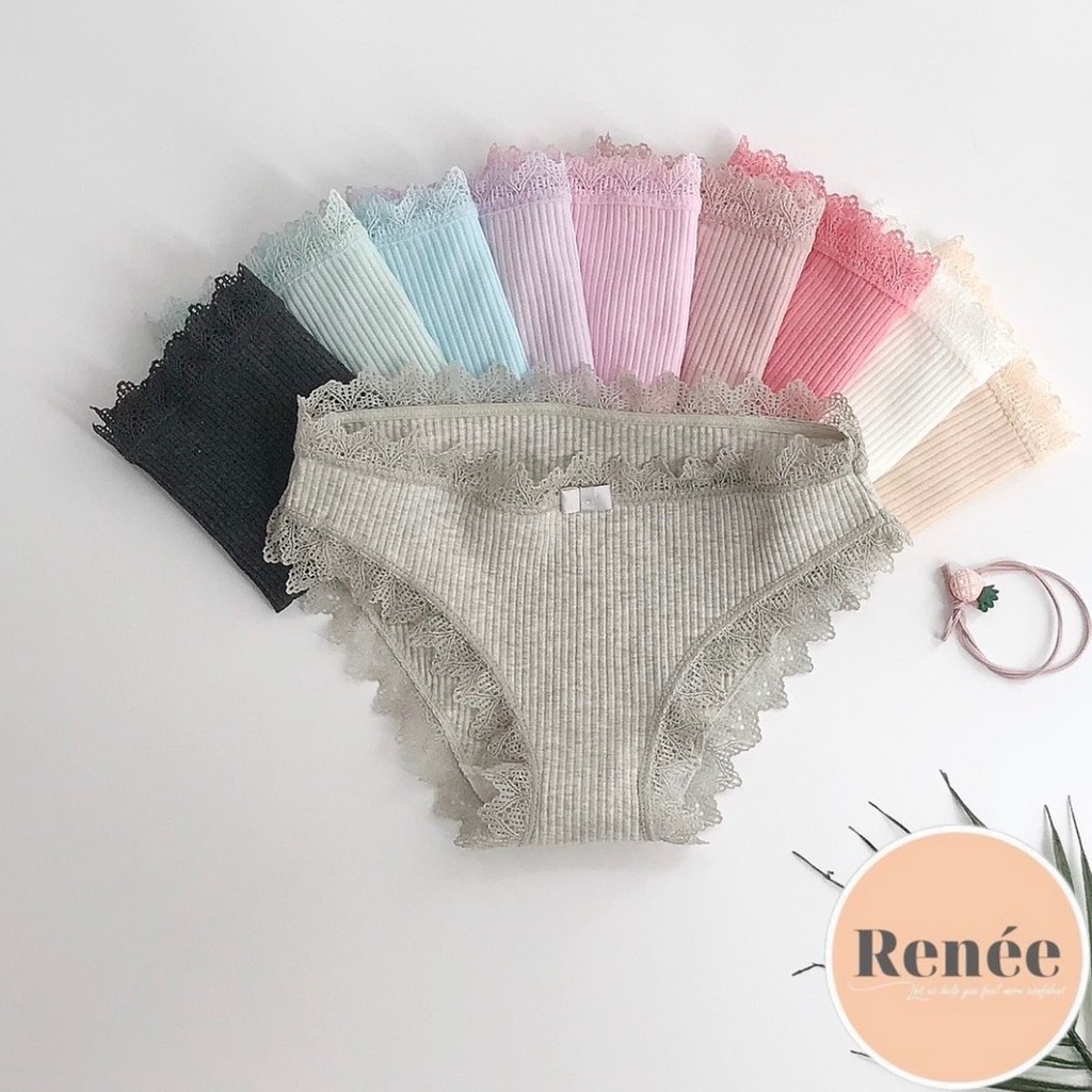 Quần Lót Nữ Cotton Kháng Khuẩn Gân Tăm Viền Ren Nữ Tính QL 10 RENEE Store