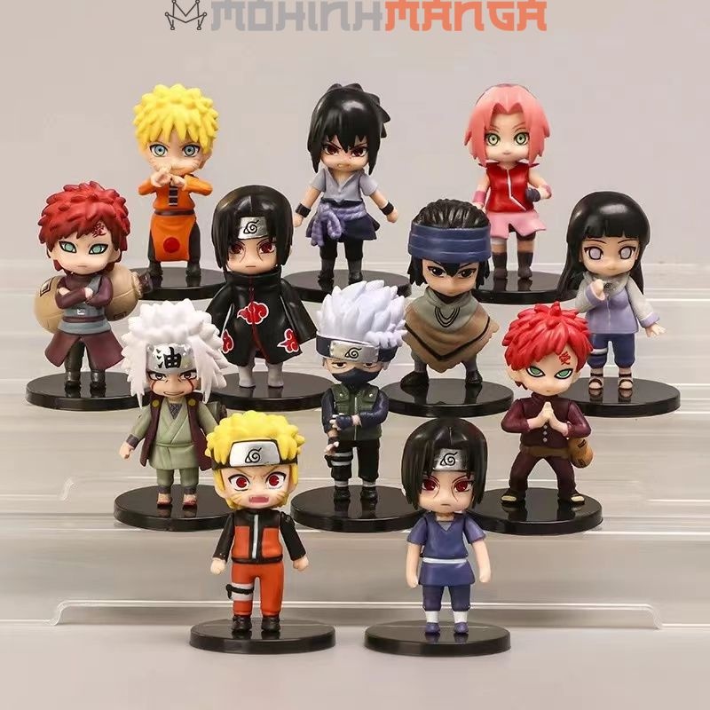 Mô hình 12 nhân vật Naruto Kakashi Sasuke Itachi Gaara Sakura Minato Rock Lee Nara Shikamaru Hinata Boruto Hokage Kiba