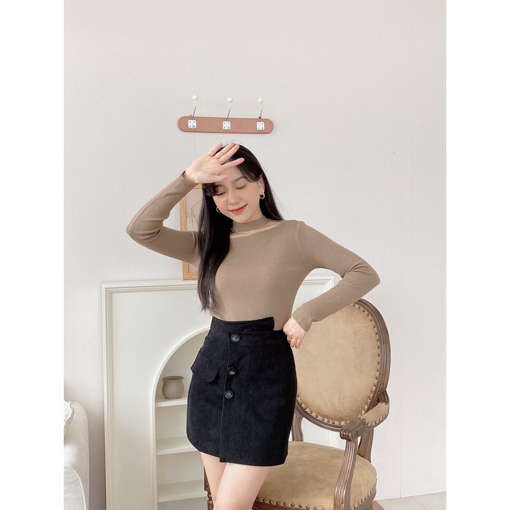 CHÂN VÁY CẠP LỆCH NHUNG TĂM
