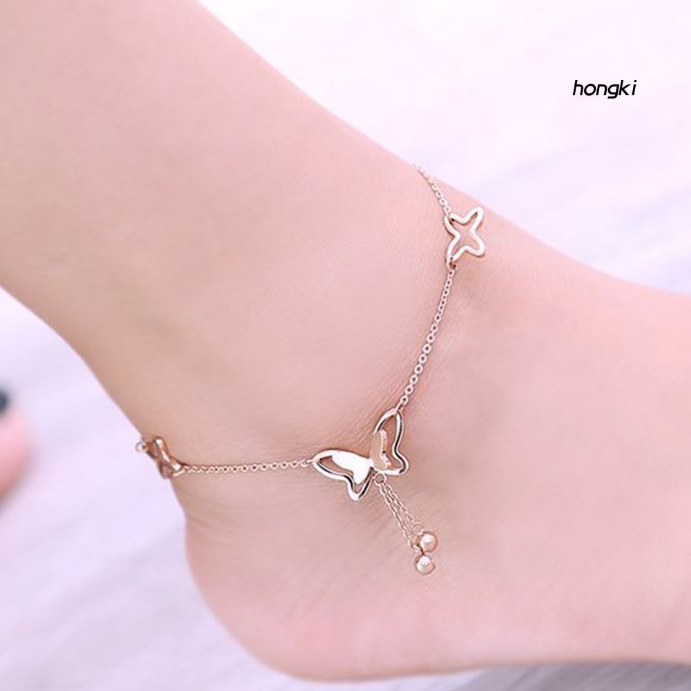 Lắc chân bằng hợp kim thiết kế mặt dây hình bướm thời trang xinh xắn cho nữ