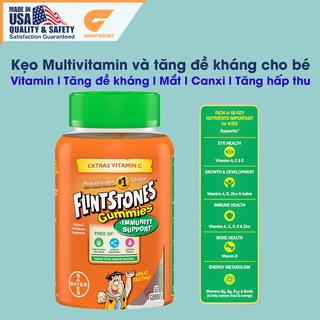 Kẹo dẻo Vitamin tổng hợp và Tăng đề kháng cho bé, Flintstones Gummies Plus Immunity, 60v