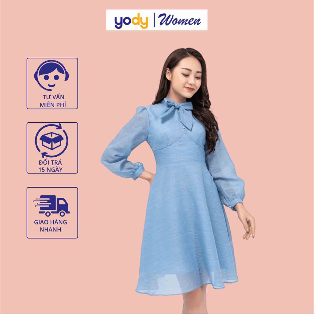 [Mã FAMALLT5 giảm 15% đơn 150k] Đầm tơ cổ nơ YODY, kiểu dáng siêu xinh - VDN4098