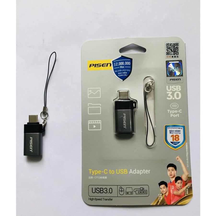 Đầu chuyển OTG Pisen cao cấp chuyển đổi USB Type-C sang USB 3.0  - Bảo hành 18 tháng