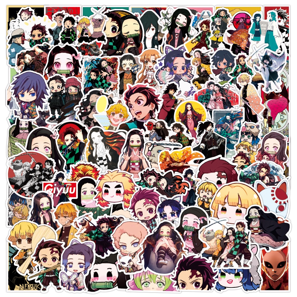 Bộ Sưu Tập 100/60/54/50 Miếng Dán Hình Anime Damon Slayer Trang Trí Điện Thoại Nón Bảo Hiểm