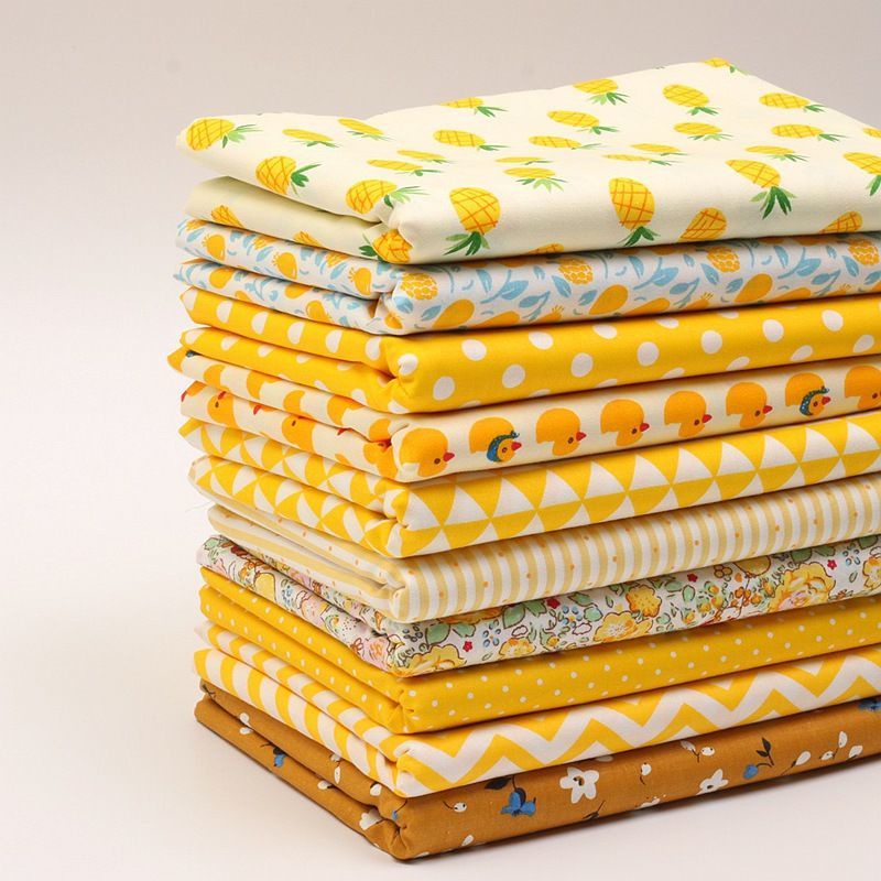 Vải Cotton Màu Vàng In Họa Tiết Handmade Dùng Để May Rèm / Làm Rèm Cửa diy