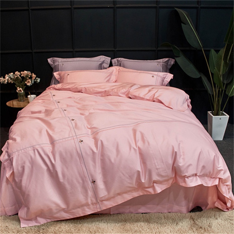 173119 Bộ chăn ga cưới chất cotton lụa thêu 4CT cao cấp hàng nhập 150-180x200cm