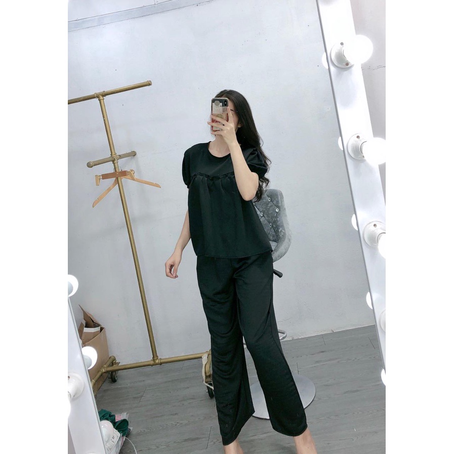 Bộ tiểu thư lụa đũi mặc nhà cho nữ, màu đẹp cực tôn da, phong cách nhẹ nhàng, dễ thương