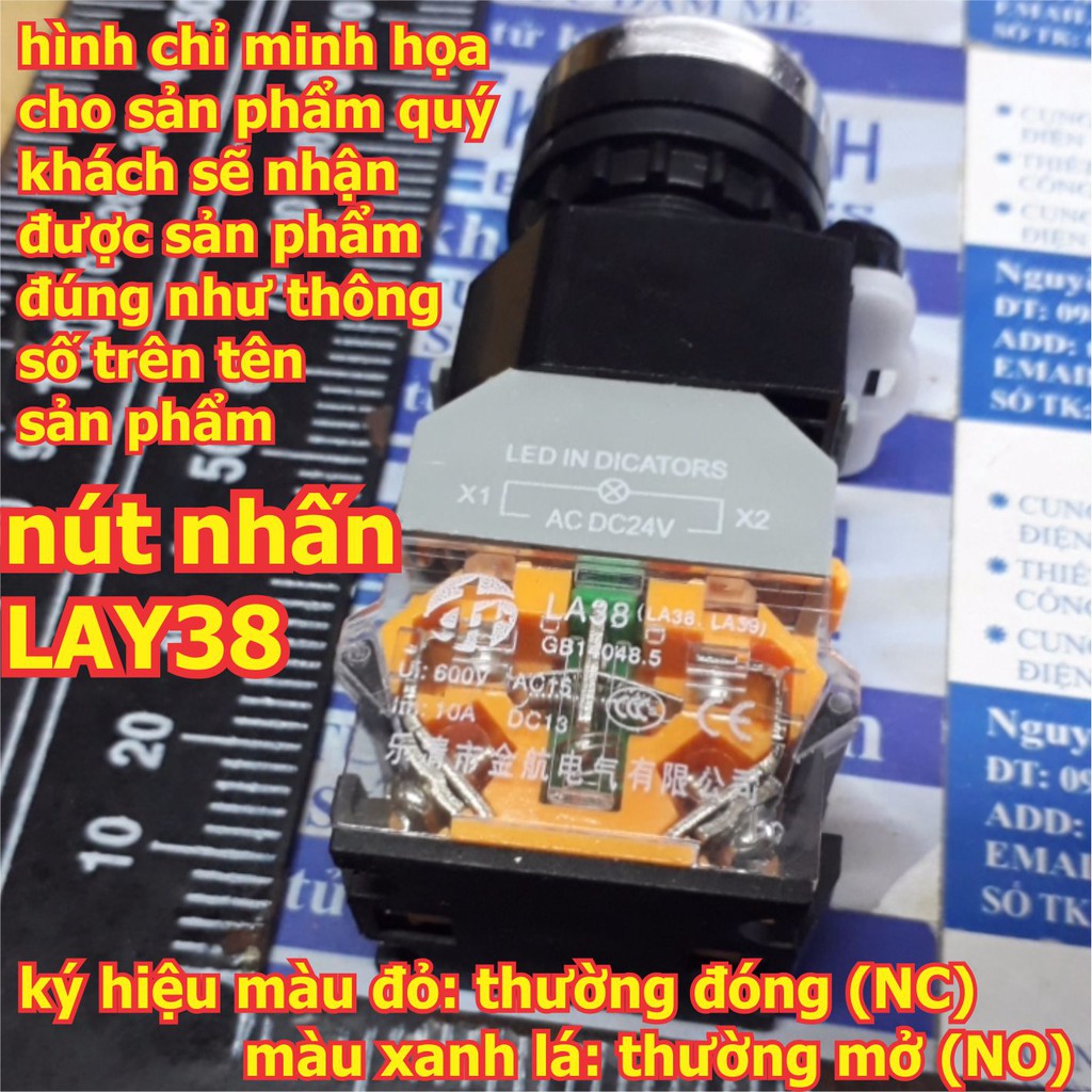 Nút nhấn tủ điện RESET, ấn nhả LAY38-11D, 1 thường đóng, 1 thường mở, phi 22mm, có led áp 24V, có 5 màu kde5594