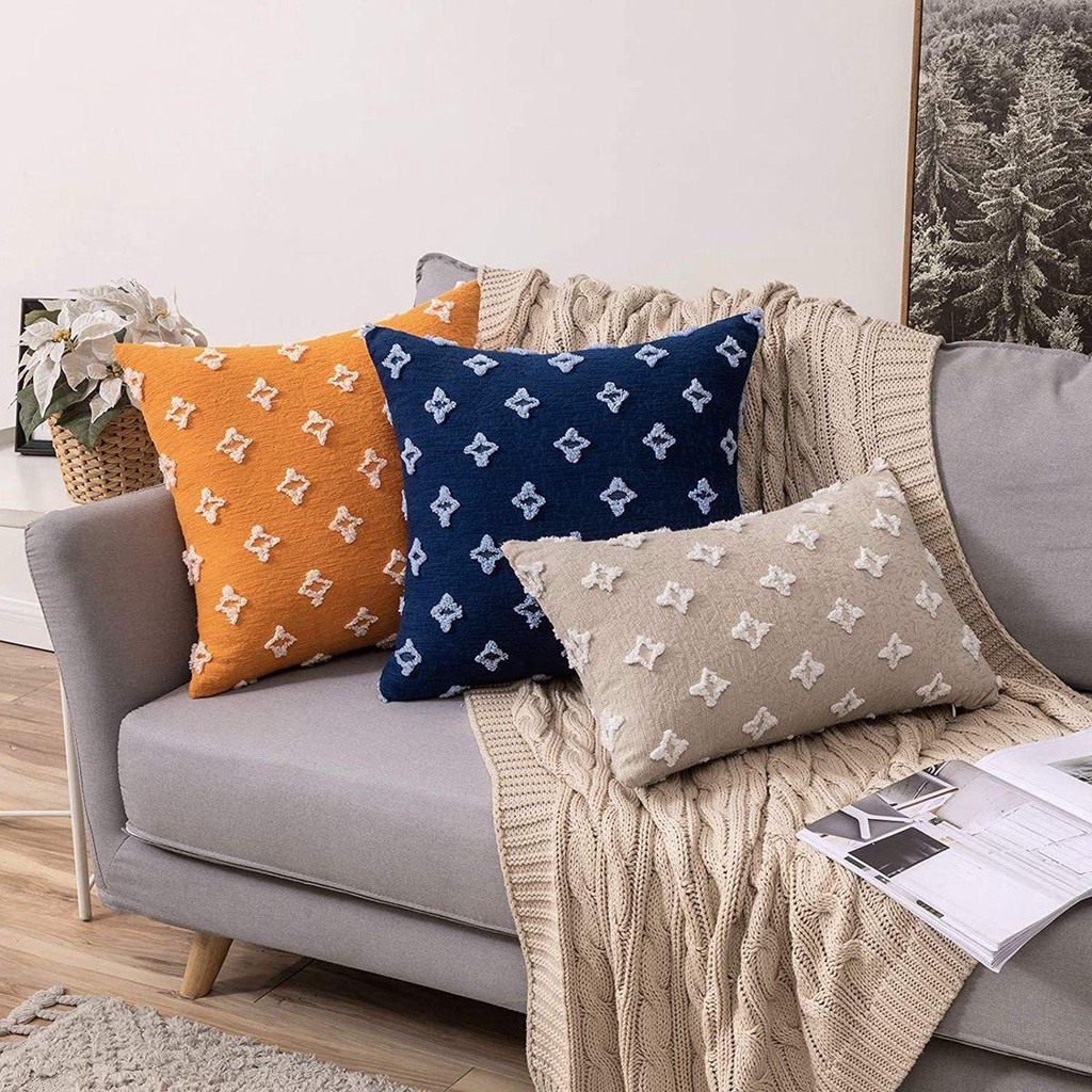 Vỏ Gối Sofa / Giường Ngủ Vải Jacquard Mềm Mại Họa Tiết Hình Thoi Hiện Đại