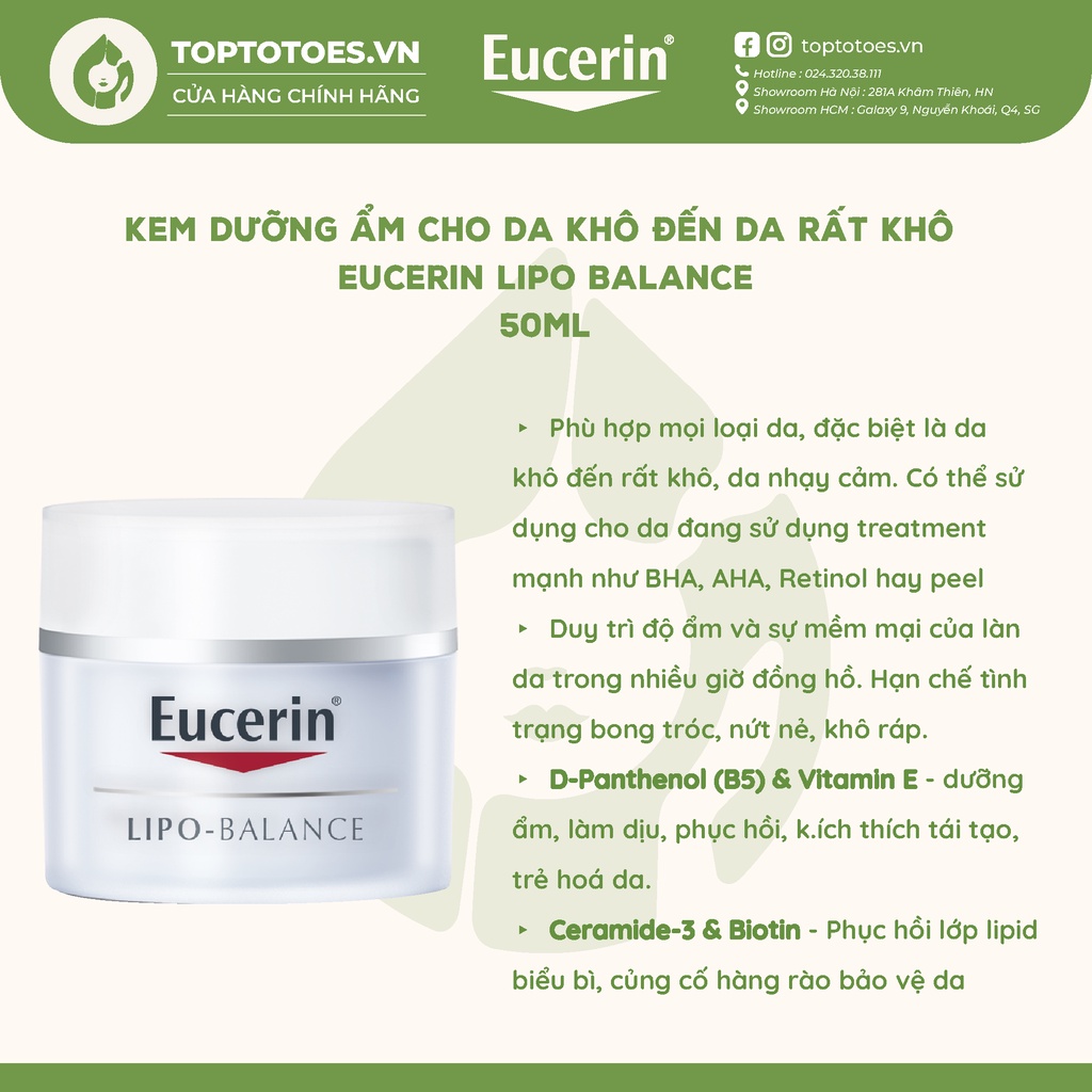 Kem dưỡng ẩm cho da khô đến da rất khô Eucerin Lipo Balance - 50ml