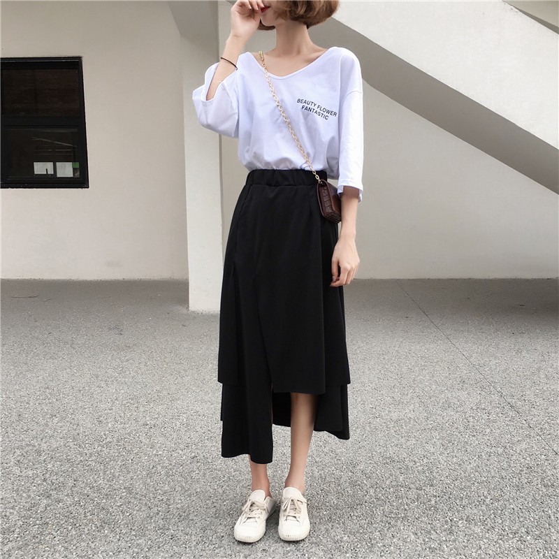 Chân váy dài lưng cao màu đen chất liệu co giãn thiết kế thanh lịch | BigBuy360 - bigbuy360.vn