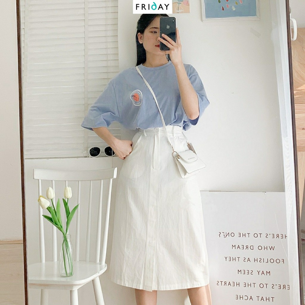 Chân váy thô 1 khuy xẻ trước Friday