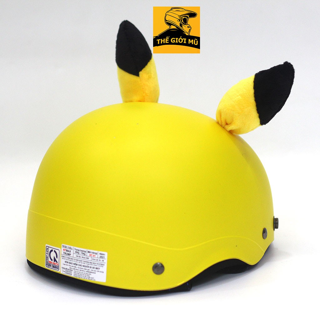 Mũ bảo hiểm nửa đầu Pikachu vàng có tai xinh xắn cute