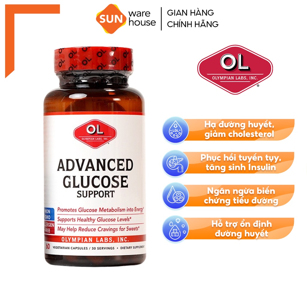Viên Uống Hỗ Trợ Ổn Định Đường Huyết Olympian labs Advanced Glucose Support 60 Viên