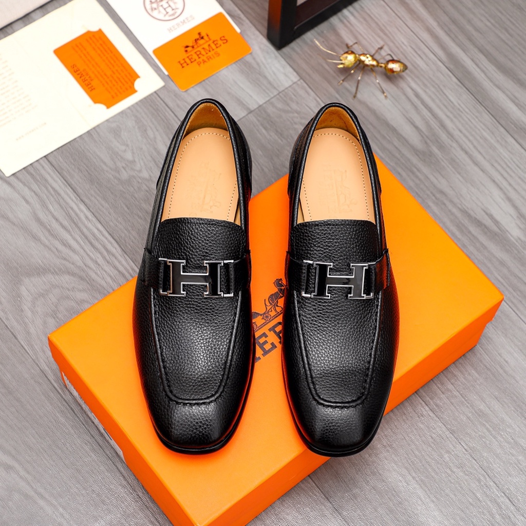 Giày tây lười da thật Hermes HM cao cấp, khoá chữ H độc đáo, kiểu dáng sành điệu