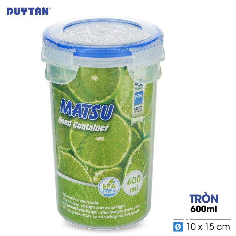 Hộp Nhựa Tròn Đựng Thực Phẩm Duy Tân Matsu dung tích 600ml (10 x 10x 15 cm)