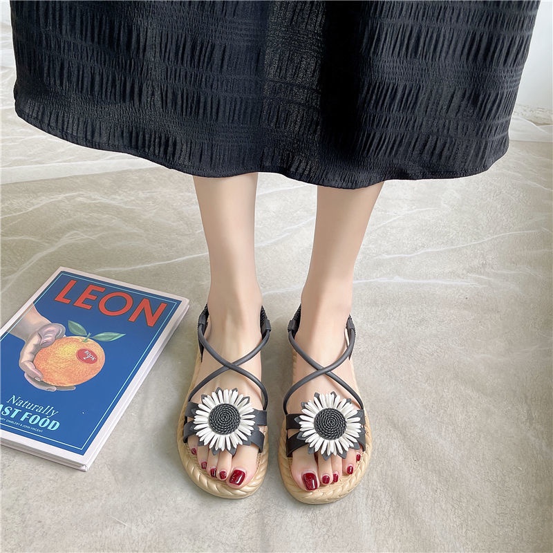 Xăng đan Đế Bằng Chống Trượt Chống Nước In Hình Hoa Cúc Cho Nữ