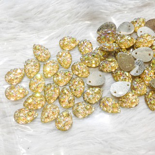 Hạt đá 3D kết áo hình giọt nước vàng lấp lánh size 1.4cm