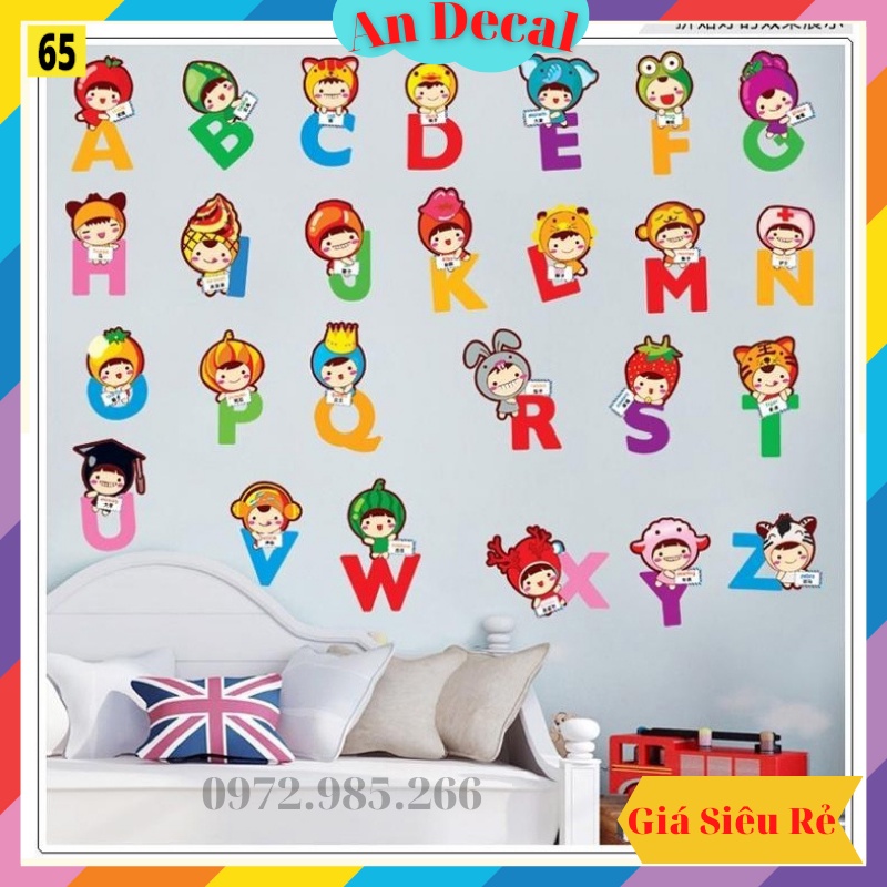 Tranh decal, decal dán tường trang trí phòng cho bé và giúp bé nhận biết sớm bảng chữ cái thú đội mũ TE65