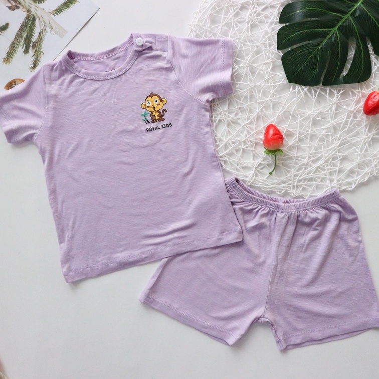 Bộ thun lạnh cho bé trai bé gái Royal kids bộ thun lạnh trẻ em cotton lụa cộc tay màu tím( 6 -19kg)