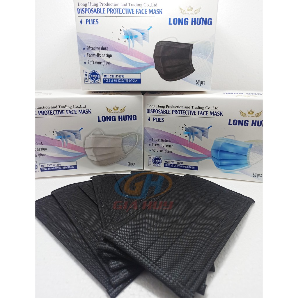 Hộp 50 Chiếc Khẩu Trang 4 Lớp Màu Đen Chuẩn Hiệu AMI