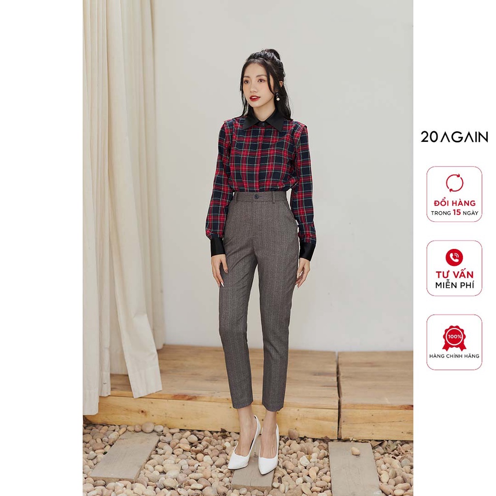 Quần âu nữ dáng basic 20AGAIN, họa tiết caro trẻ trung, chất kẻ tweed cao cấp QBA2173