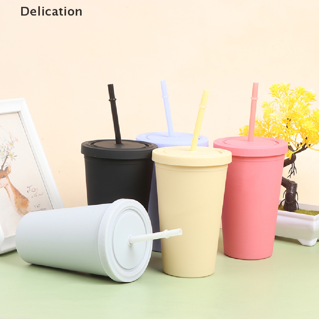 Bình Nước Có Nắp Và Ống Hút Nhiều Màu Sắc Dung Tích 480ml