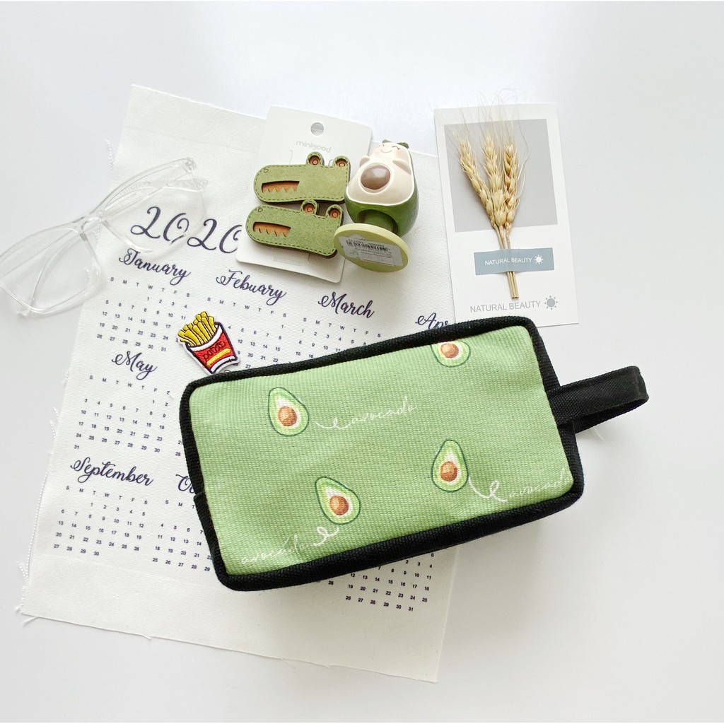 Bóp Viết Vải Canvas Bơ Mini