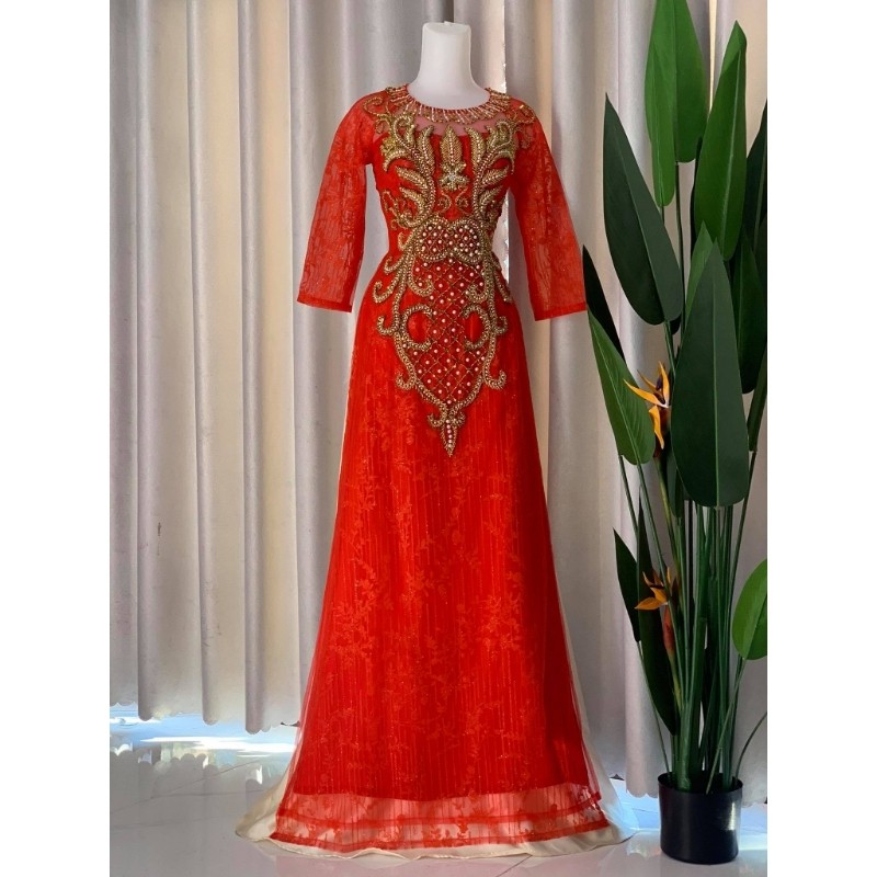 Áo Dài Mẹ Cô Dâu - Áo Dài Sui Gia Màu Đỏ Tươi Kết Kim Sa Sang Trọng ADM013